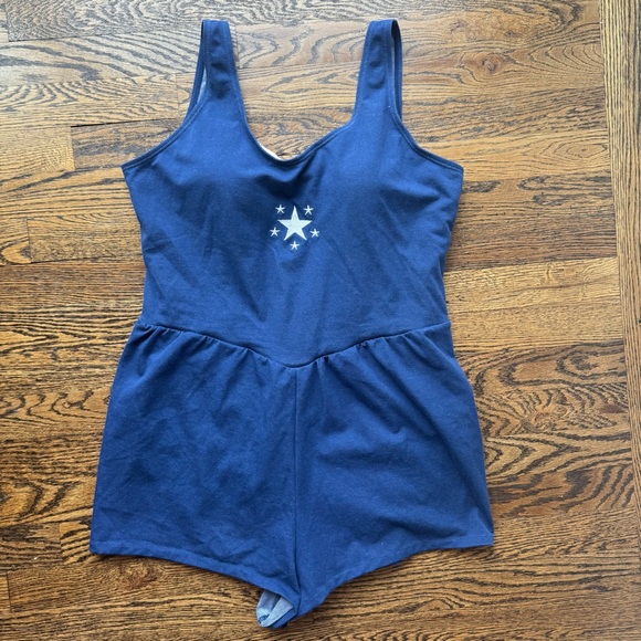 Blair Vintage Bathing Suit Navy Blue with Embroidery Star Romper Size 18 - Picture 3 of 6